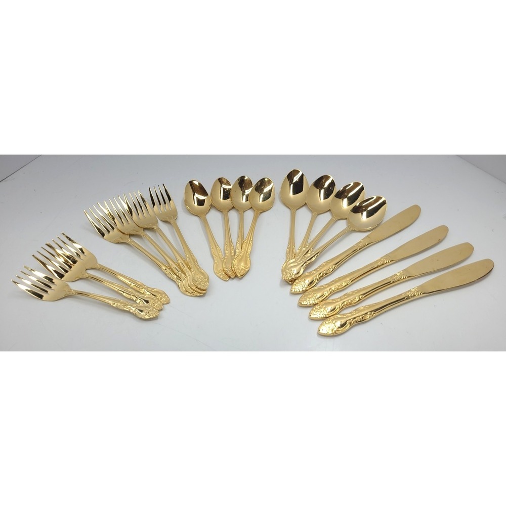 Rogers Co. Gold Plated Stainless Flatwear 19 pcs (missing 1 salad fork)